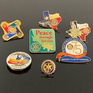 Lot of 7 Vintage Rotary International Enamel & Gold-Tone Pins Karachi Texas